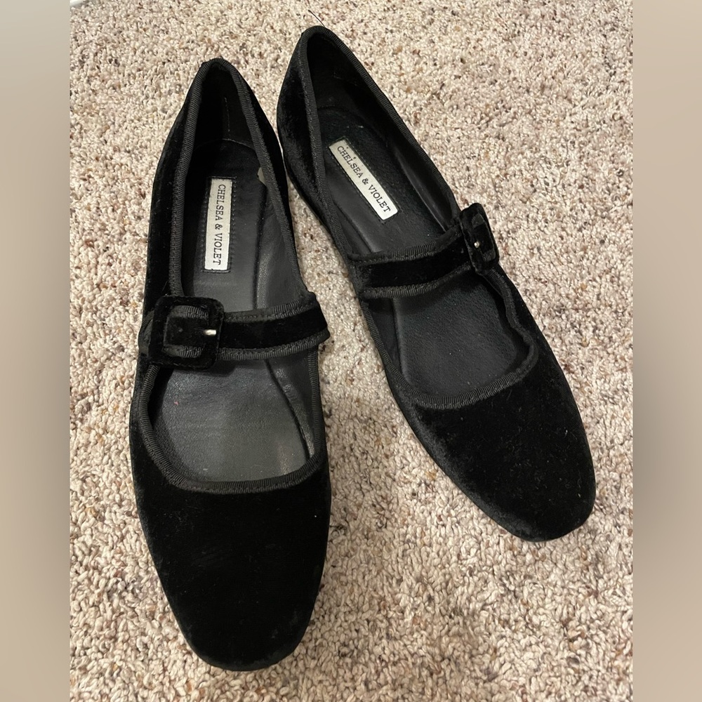 Velvet Black Mary Jane Flats